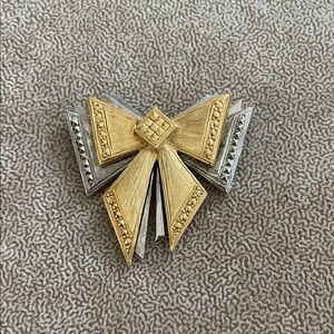 Avon Gold and Silver Geometric Bow Brooch